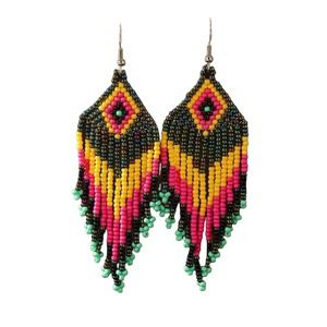 Bohemian Vintage Style Handmade Beaded Earrings with Tassel